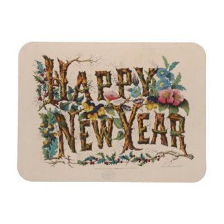  Happy New Year, Vintage Currier & Ives Print Magneet