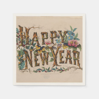 Happy New Year, Vintage Currier & Ives Print Servet