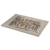  Happy New Year, Vintage Currier & Ives Print Snijplank (Hoek)