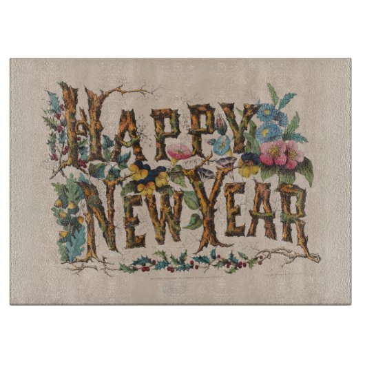  Happy New Year, Vintage Currier & Ives Print Snijplank (Voorkant)
