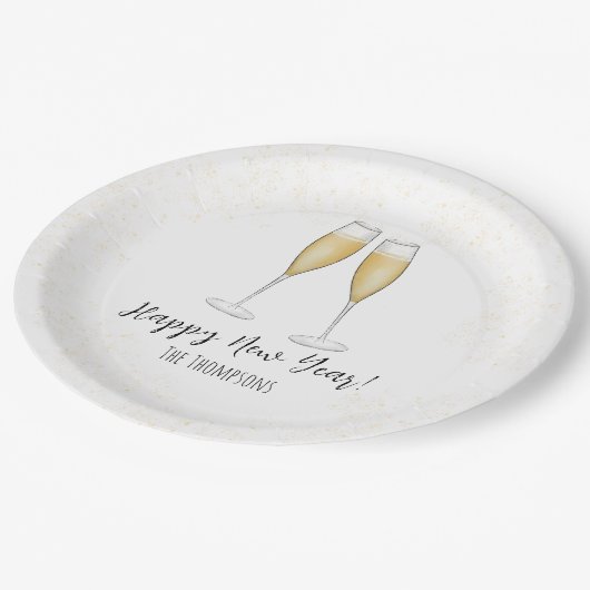 Happy New Year Waterverf Champagne Gold Papieren Bordje (Gekanteld)