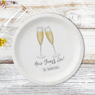 Happy New Year Waterverf Champagne Gold Papieren Bordje
