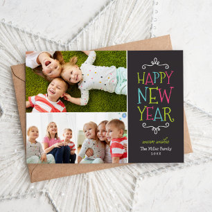 Happy New Year Whimsical Holiday-fotokaart Feestdagenkaart