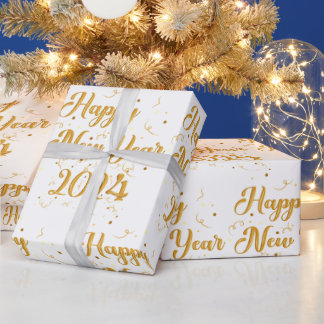Happy New Year White Wrapping Paper Cadeaupapier