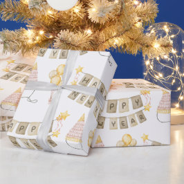Happy New Year White Wrapping Paper Cadeaupapier