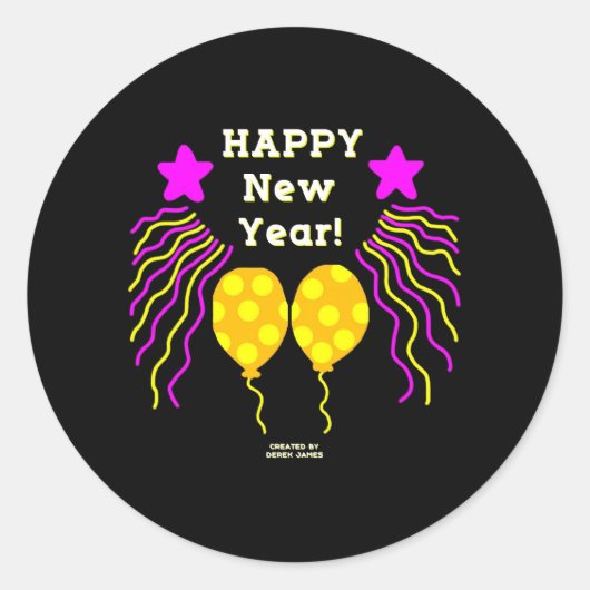 Happy New Year wil Round Sticker (Voorkant)