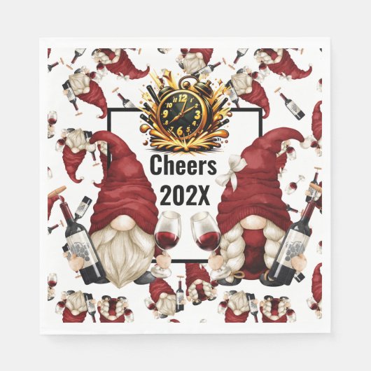 Happy New Year Wine Gnomen Servet (Voorkant)