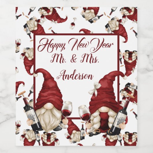 Happy New Year Wine Gnomen Wijn Etiket (Enkel label)