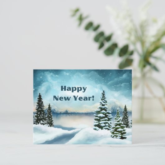 Happy New Year Winter Snow Forest Scene Feestdagenkaart (Staand voorkant)