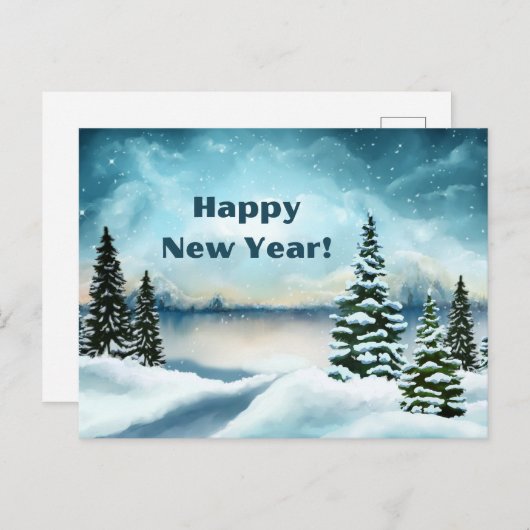 Happy New Year Winter Snow Forest Scene Feestdagenkaart (Voorkant / Achterkant)