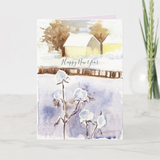 Happy New Year Winter Snow House Kaart (Voorkant)