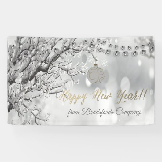 Happy New Year, Winter Wonderland, kerstbal Spandoek (Horizontaal)