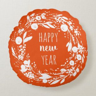 Happy New Year Winter WreatRound Sierkussen Rond Kussen
