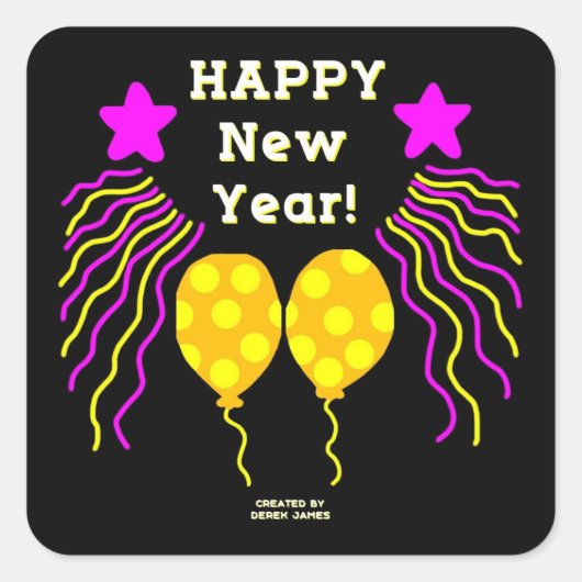 Happy New Year Wishes Square Sticker (Voorkant)