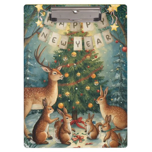 Happy New Year Woodland Animal Klembord (Voorkant)