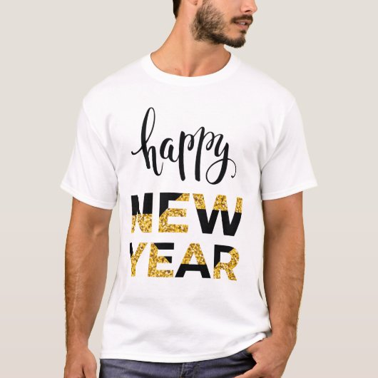 Happy New Year woord art mannen t-shirt (Voorkant)