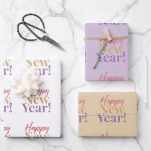Happy New Year Word Art Inpakpapier Vel