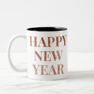 Happy new year word art typografie tweekleurige koffiemok