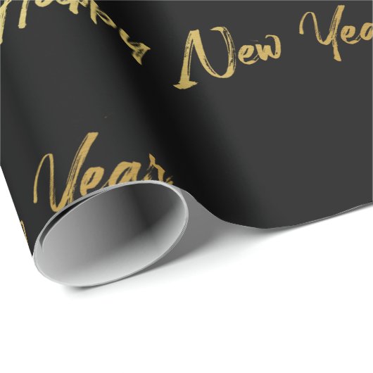 Happy New Year Wrapping Paper (zwart) Cadeaupapier (Rol Hoek)