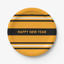 Happy New Year Yellow en Black Papieren Bordje