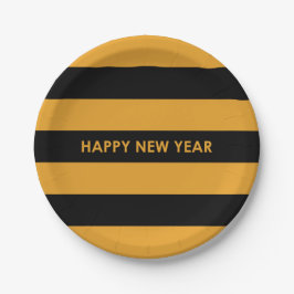Happy New Year Yellow en Black Papieren Bordje