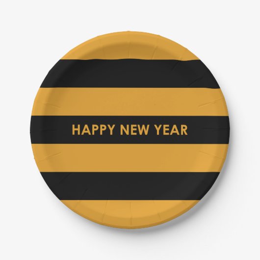 Happy New Year Yellow en Black Papieren Bordje (Voorkant)