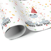 Happy New Year Yeti Cadeaupapier (Rol Hoek)