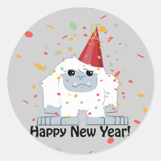 Happy New Year Yeti Ronde Sticker (Voorkant)