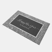 Happy New Year zilverglitter grijs familienaam Doo Deurmat (Schuin)