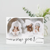 Happy New Year zwarte 2 fotobootbedekking collage Feestdagenkaart (Staand voorkant)