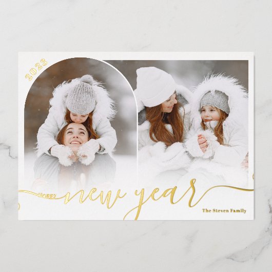 Happy New Year zwarte 2 fotobootbedekking collage Folie Feestdagenkaart (Voorkant)