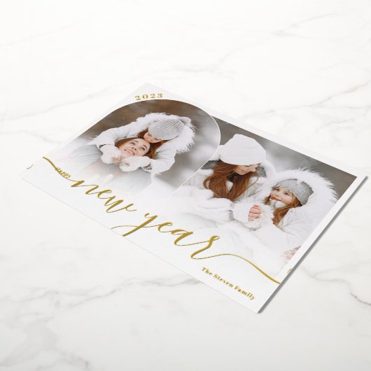 Happy New Year zwarte 2 fotobootbedekking collage Folie Feestdagenkaart (Gedraaid)