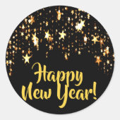 Happy New Year zwarte gouden sterren Ronde Sticker (Voorkant)