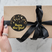 Happy New Year zwarte gouden sterren Ronde Sticker