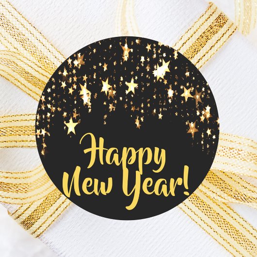 Happy New Year zwarte gouden sterren Ronde Sticker