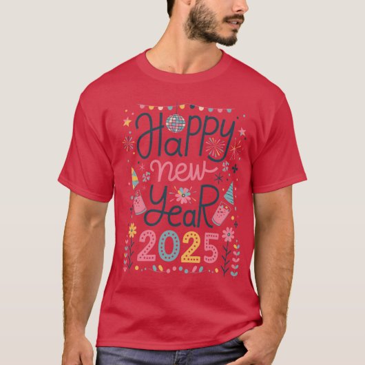 Happy New Years 2025 Basic Donker T-shirt (Voorkant)
