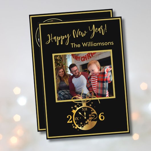 Happy New Year's 4 Photo Clock Card Kaart