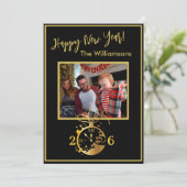 Happy New Year's 4 Photo Clock Card Kaart (Staand voorkant)