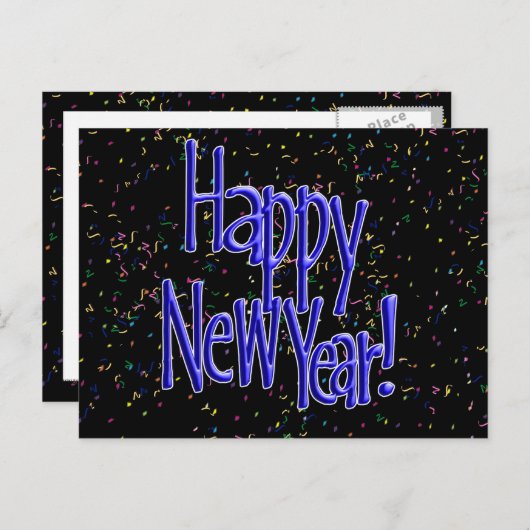 Happy New Years Blue-tekst Feestdagenkaart (Voorkant / Achterkant)