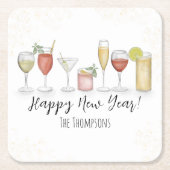 Happy New Years Cocktail Drink Waterverf Party Kartonnen Onderzetters (Voorkant)