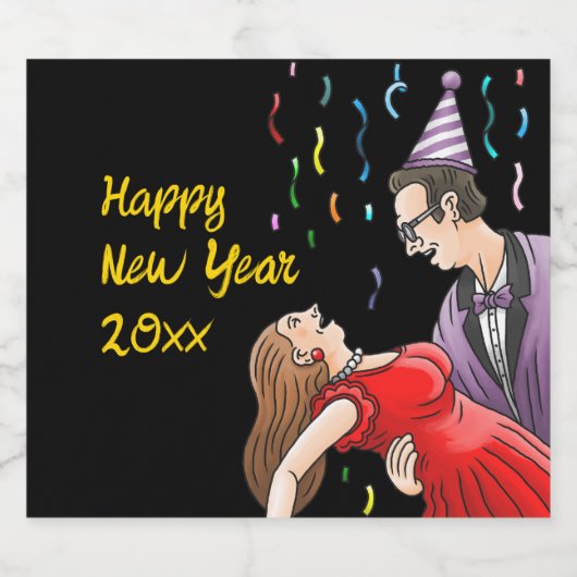 Happy New Year's Dancing Sparkling Wijnetiket (Enkel label)