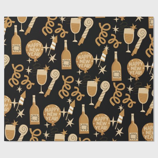 Happy New Year's Eve Gold en Black Cadeaupapier (Vlak)