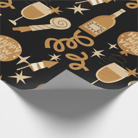 Happy New Year's Eve Gold en Black Cadeaupapier (Hoek)