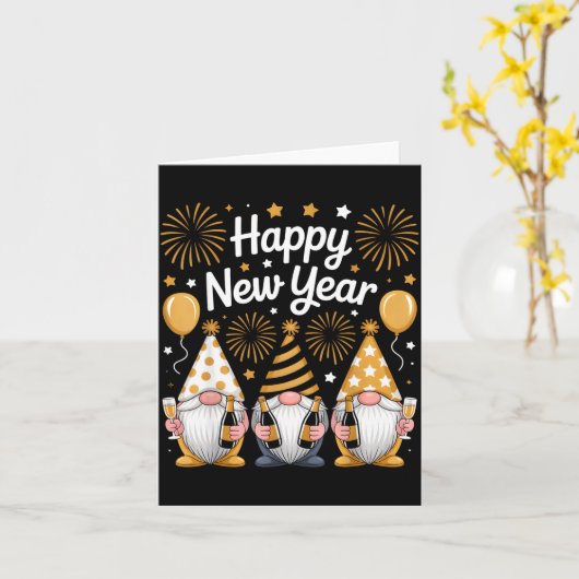 Happy New Years Eve Party Gnomes Matching Family Kaart (Gele Bloem)