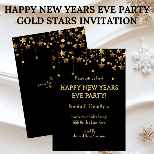 Happy New Years Eve Party Gold Stars Kaart