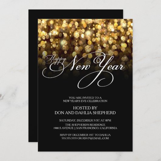 Happy New Year's Eve Party Uitnodiging (Voorkant / Achterkant)