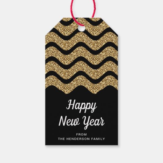 Happy New Years Faux Gold Glitter Cadeaulabel (Voorkant)