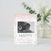 Happy New Years Glitter Pink Photo Confetti Briefkaart (Staand voorkant)
