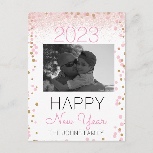 Happy New Years Glitter Pink Photo Confetti Briefkaart (Voorkant)