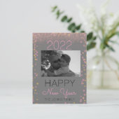Happy New Years Glitter Pink Photo Confetti Briefkaart (Staand voorkant)